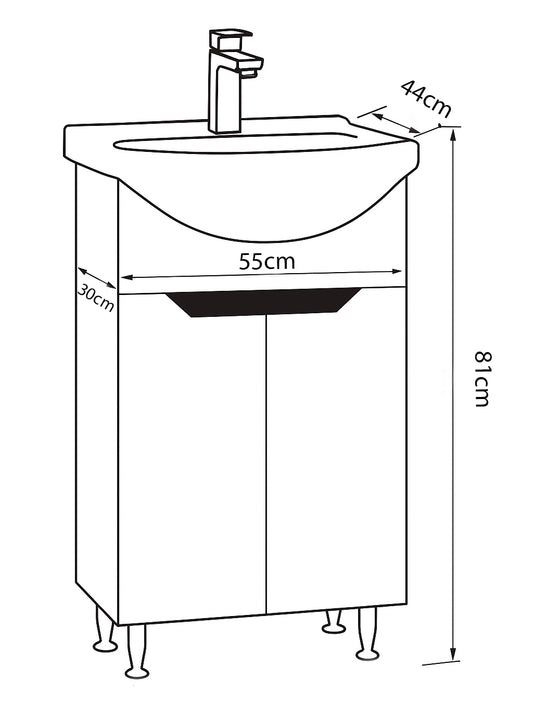Mobilier baie MDF Kit și lavoar, Seria 050, 55cm, Alb/Antracit