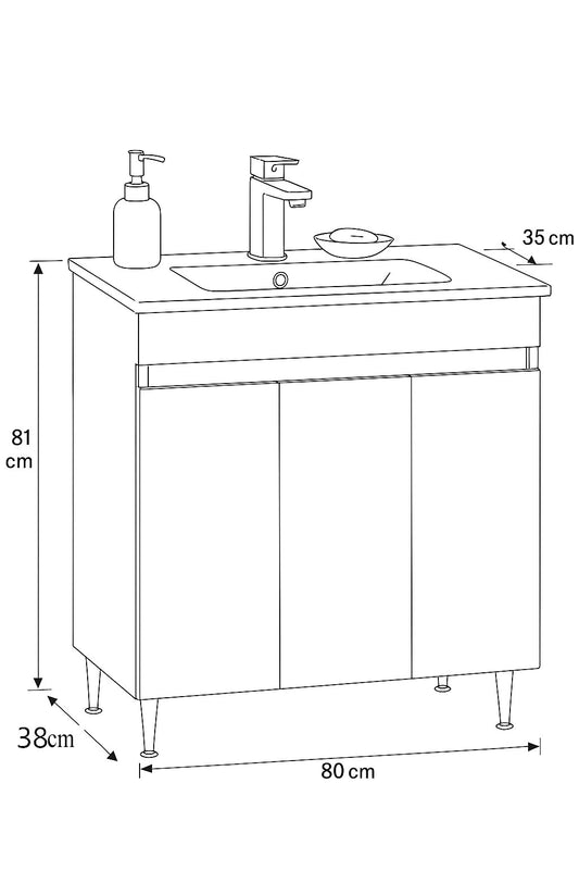 Mobilier Baie MDF și lavoar, Seria 386, 80cm, Alb