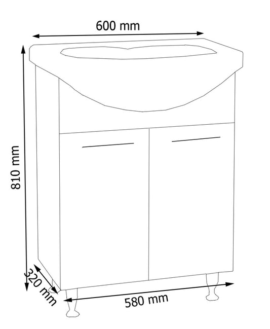 Mobilier Baie MDF și lavoar, Seria 053, Montat, 60cm, Alb