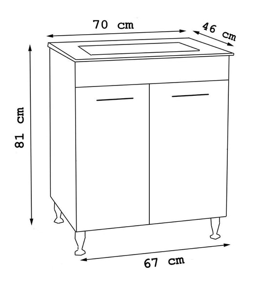 Mobilier baie Kit și lavoar, Seria 067, 70cm, Alb