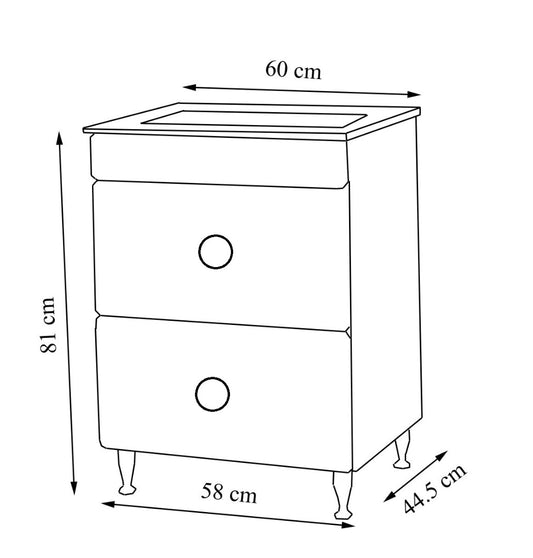 Mobilier Baie MDF și lavoar, Seria 080, Sertare, 60cm, Alb