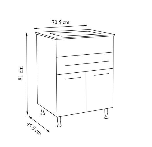 Mobilier Baie MDF și lavoar, Seria 065, 70cm, Alb