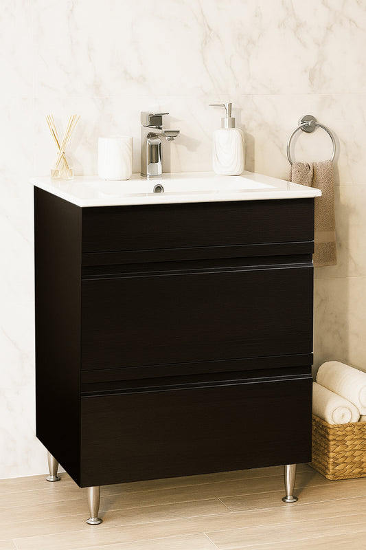 Mobilier Baie MDF și lavoar, Seria 086, Sertare, 60cm, Negru