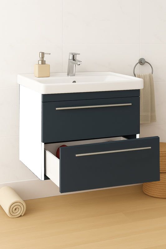 Mobilier Baie MDF Kit și lavoar, Seria 766, Suspendat, Sertare, 60cm, Antracit