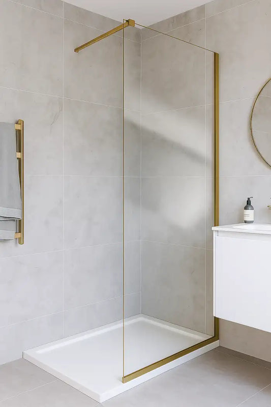 Paravan de dus Walk-in, 100x200cm, sticla securizata 8mm anticalcar, auriu mat