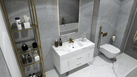 Set mobilier baie cu lavoar PORTAL, 100cm, suspendat, soft close, alb, mat