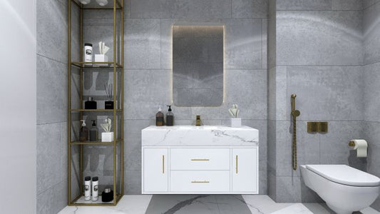 Set mobilier baie cu lavoar PORTAL, 100cm, suspendat, soft close, alb, mat