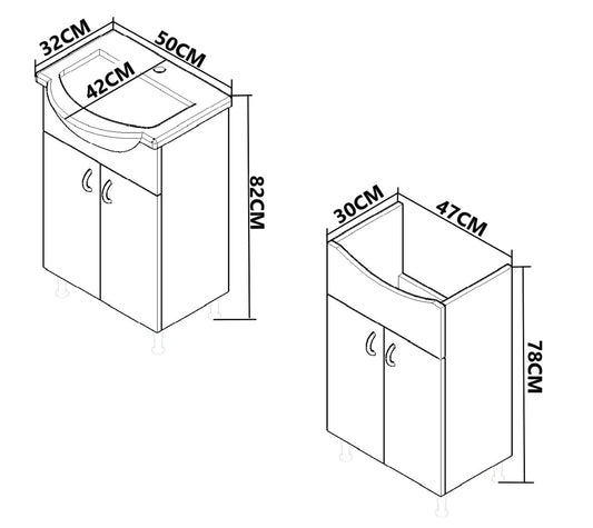 Mobilier Baie eco și lavoar, Seria 005, Cutie Carton, 50cm, Alb