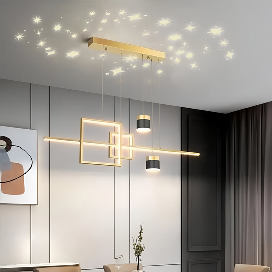 Lustra LED suspendata cu telecomanda DENISSE 64W, lumina Rece/Calda/Neutra, Dimabila, Auriu, Inaltime Reglabila, 2233/4GD
