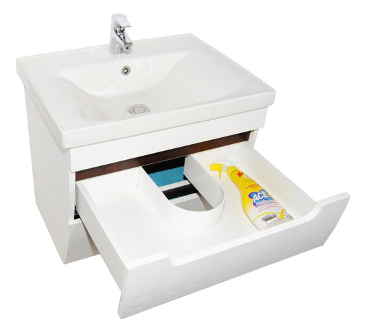 Mobilier Baie MDF și lavoar, Seria 730, Suspendat, Sertare, 60cm, Alb rustic