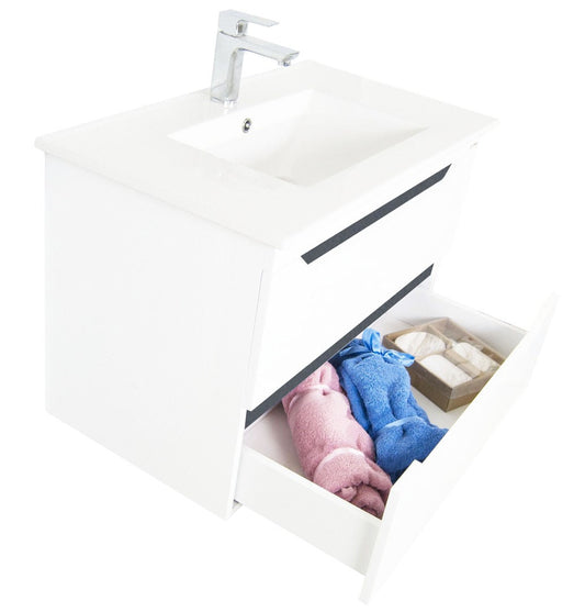 Mobilier Baie MDF Kit și lavoar, Seria 056, Suspendat, Sertare, 50cm, Alb/Antracit