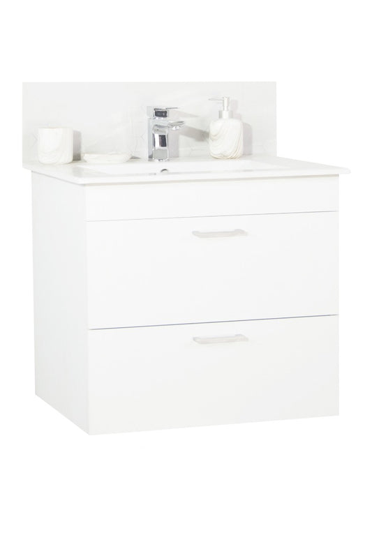 Set Mobilier Baie cu lavoar și Oglindă, Seria 067, Suspendat, Sertare, 60cm, Alb