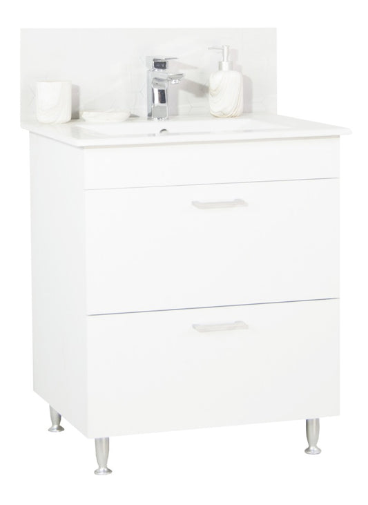 Set Mobilier Baie cu lavoar și Oglindă, Seria 067, Sertare, 70cm, Alb