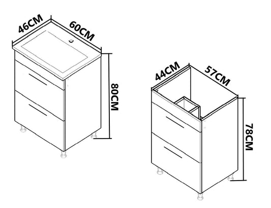 Mobilier baie Kit și lavoar, Seria 067, Sertare, 60cm, Alb