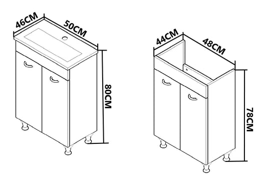 Mobilier baie Kit și lavoar, Seria 067, 50cm, Alb