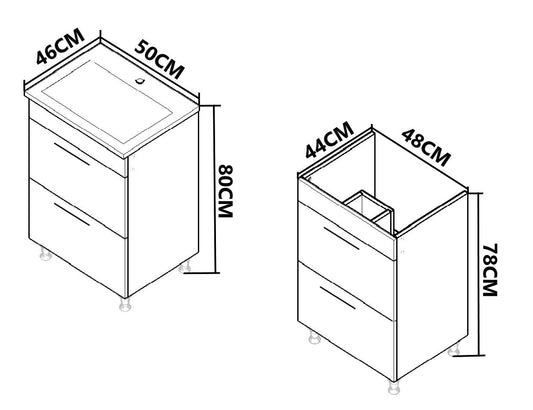 Mobilier baie Kit și lavoar, Seria 067, Sertare, 50cm, Alb