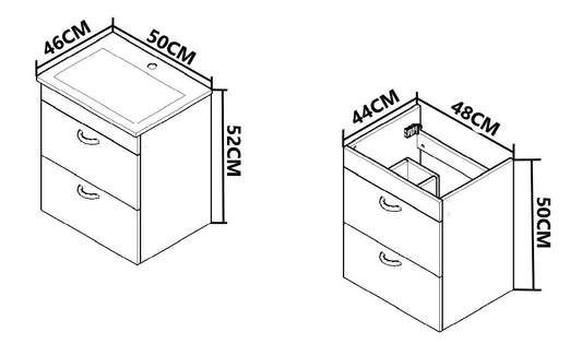 Mobilier baie Kit și lavoar, Seria 067, Suspendat, Sertare, 50cm, Alb