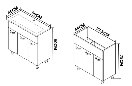 Mobilier baie Kit și lavoar, Seria 067, 80cm, Alb