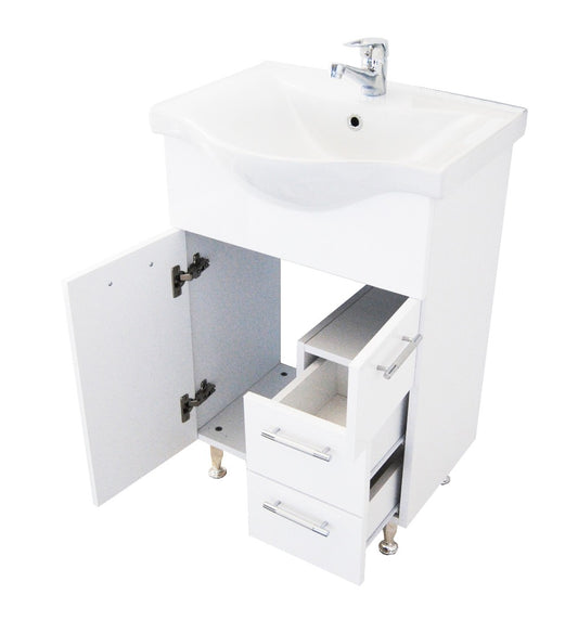 Mobilier Baie MDF și lavoar, Seria 153, Sertare, 55cm, Alb