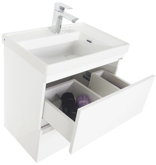 Mobilier Baie MDF și lavoar, Seria 286, Suspendat, Sertare, 60cm, Alb