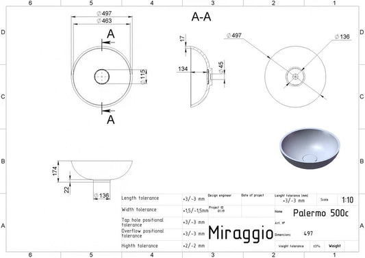 Lavoar PALERMO 500C RAL9005 Mat