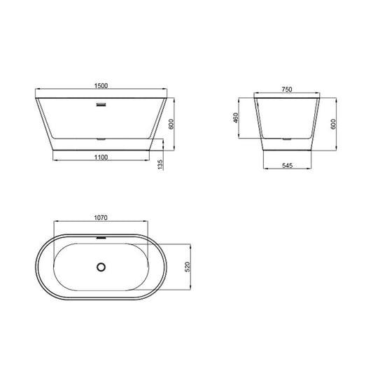 Cada freestanding ovala din acril BT5910-170cm