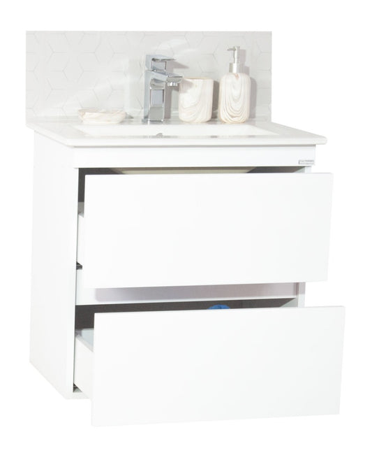 Mobilier Baie MDF și lavoar, Seria 386, Suspendat, Sertare, 60cm, Alb