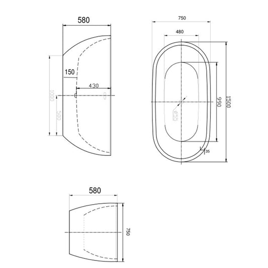 Cada freestanding, Florida, Aura P 150, ovala, cu instalatie completa, alb