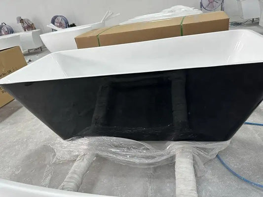 Cada baie freestanding KOLN 170x75x58cm, alb/negru, dreptunghiulara, acril sanitar ranforsat cu fibra de sticla