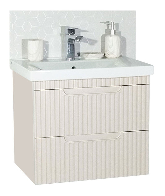 Mobilier baie MDF și lavoar, Seria 733, Suspendat, Sertare, 60cm, Crem