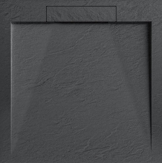 Cădiță de duș STONE cu sifon de scurgere, din marmură turnată, cu efect ardezie 90x90x2,5cm – antracit (2box)