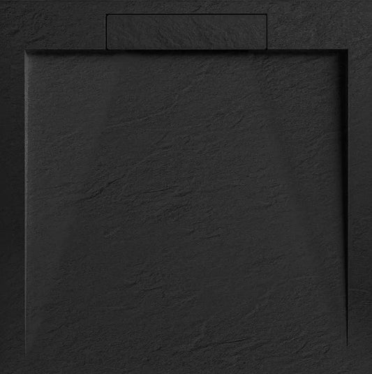 Cădiță de duș STONE cu sifon de scurgere, din marmură turnată, cu efect ardezie 90x90x2,5cm – negru (2box)-