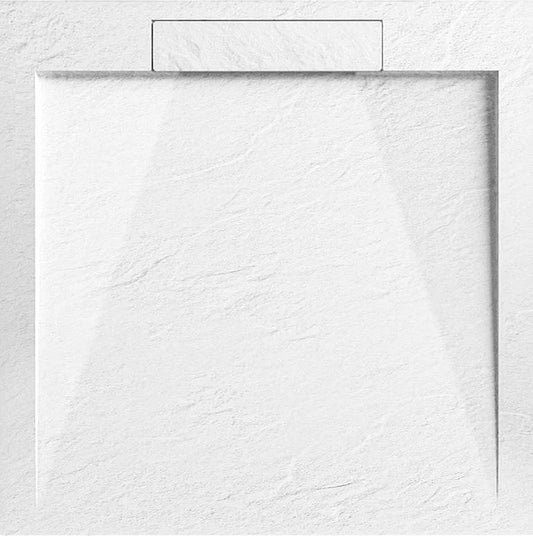 Cădiță de duș STONE cu sifon de scurgere, din marmură turnată, cu efect ardezie 90x90x2,5cm – alb (2box)