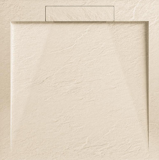 Cadiță de duș STONE cu sifon de scurgere, din marmură turnată, cu efect ardezie 90x90x2,5cm – bej (2box)