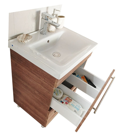 Mobilier Baie MDF și lavoar, Seria 754, Sertare, 60cm, Bambus