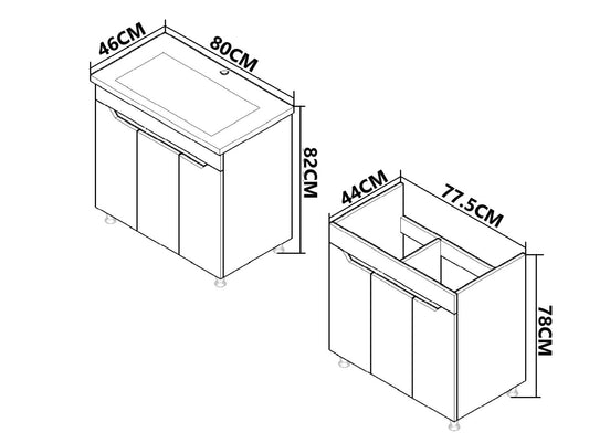 Mobilier Baie MDF și lavoar, Seria 756, 80cm, Alb/Antracit
