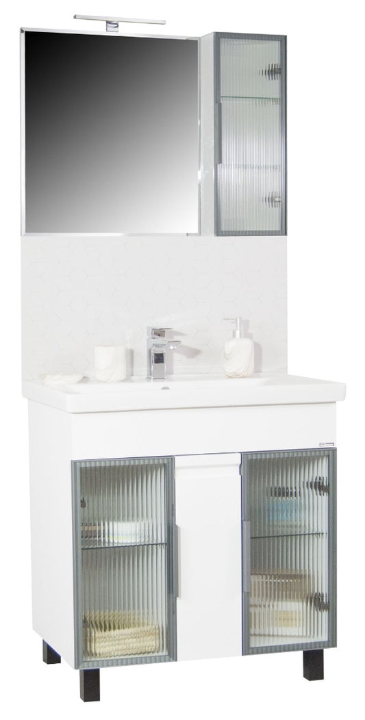 Mobilier Baie MDF și lavoar, Seria 758, 80cm, Alb