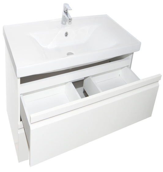 Mobilier Baie MDF și lavoar, Seria 786, Suspendat, Sertare, 65cm, Alb