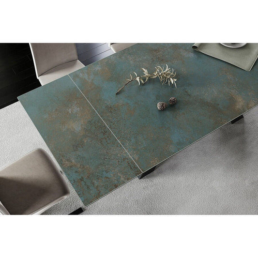 Masa extensibila WESTIN CERAMIC, sticla securizata/ceramica, turcoaz/negru mat, 160-240x90x77 cm