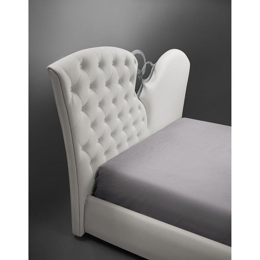 Pat MARILYN 160x200, piele ecologica alb, cu somiera metalica