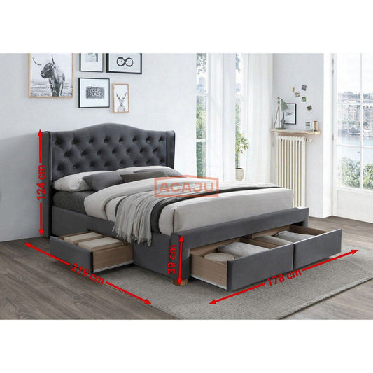 Pat ASPEN II 160x200, stofa catifelata gri - BLUVEL 14, cu somiera si spatii pentru depozitare