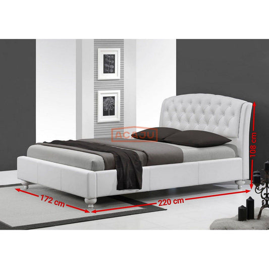 Pat Sofia 160x200, alb, piele ecologica/lemn masiv, cu somiera