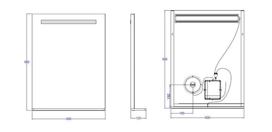 Oglindă LED, cu poliță, cu oglindă cosmetică detașabila, lumină reglabilă, dezaburire, 2 db bluetooth, 60x80cm