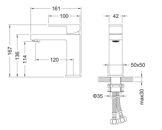 Baterie lavoar CUBEFIELD, cu montaj pe lavoar – auriu periat