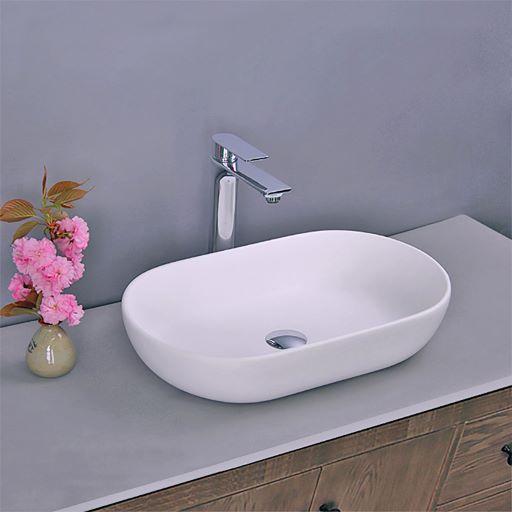 Lavoar oval BOSTON, din Solid surface, montaj pe blat 54×33,8cm – alb