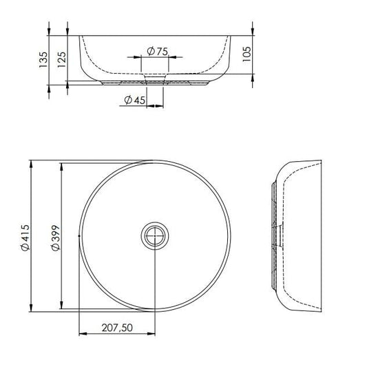 Lavoar rotund LORCA, din porțelan, montaj pe blat 42cm – gri deschis mat