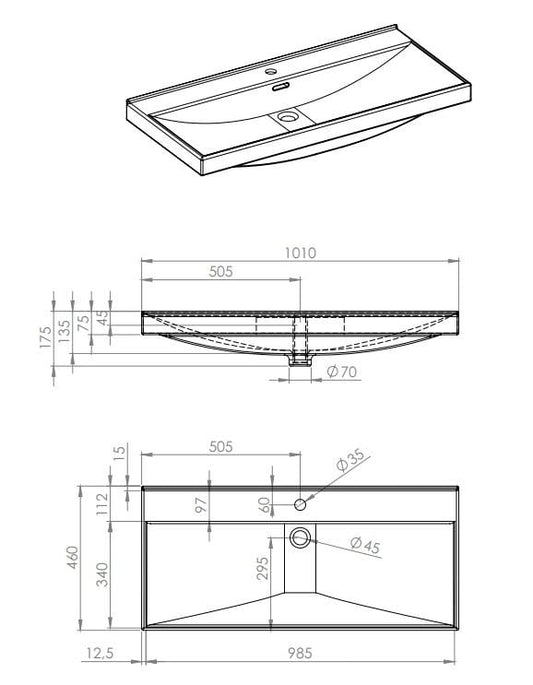 Lavoar dreptunghiular MAXXI, din porțelan, încorporabil 100X46cm – alb