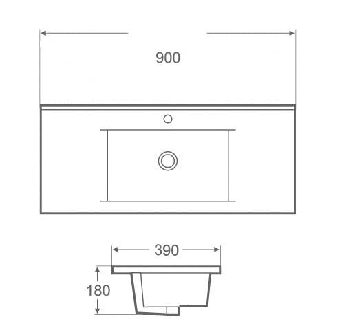Lavoar dreptunghiular MEDFORD, din porțelan, încorporabil, 90x39cm – alb