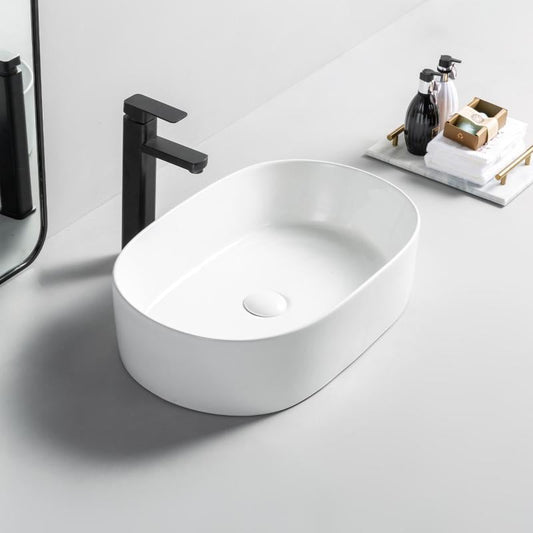 Lavoar oval DAYTON, din porțelan, montaj pe blat, 56×36,5cm – alb