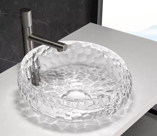 Lavoar rotund PRISMA, din sticlă, montaj pe blat, 40x40x16cm – Transparent